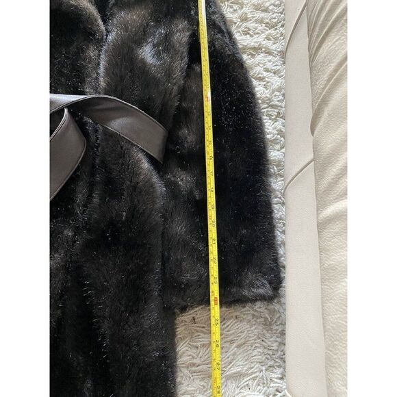 Vintage Coat Ilda-Marie Frocks Faux Fur Belted Chocolate Brown Medium Mid Length - Picture 13 of 13